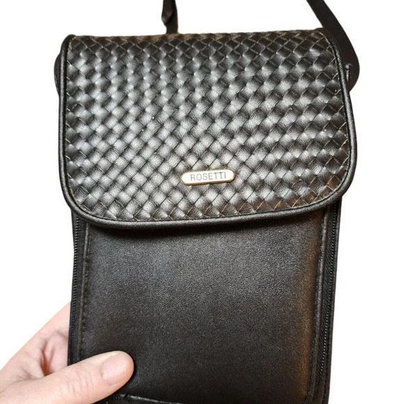 Rosetti Leather Black Crossbody Purse Handbag With Checkbook Cover - Picture 2 of 11